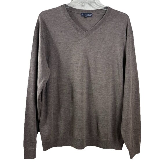 Hart Schaffner Marx Sz XL Extra Fine Merino Wool Brown V-Neck Pullover EUC - Picture 1 of 6